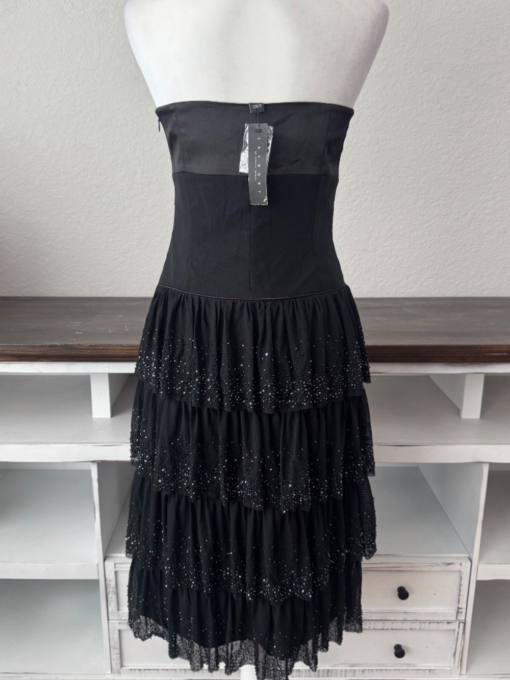 NWT Vintage Laundry by Shelli Segal Strapless Tiered‎ Beaded Dress Size 4 7 - Picture 4 of 7